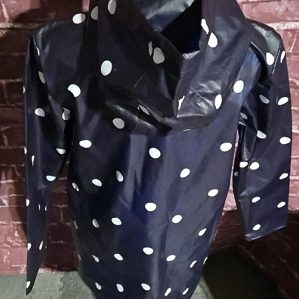 Loft Navy Blue & White Polka Dot Hooded Raincoat with Pockets CLEARANCE - Picture 3 of 7